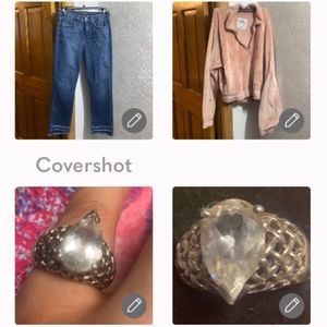 JEN7 Fringe jeans & Hollister🍑zip-neck M & 925 Huge Pear CZ💍ring 7